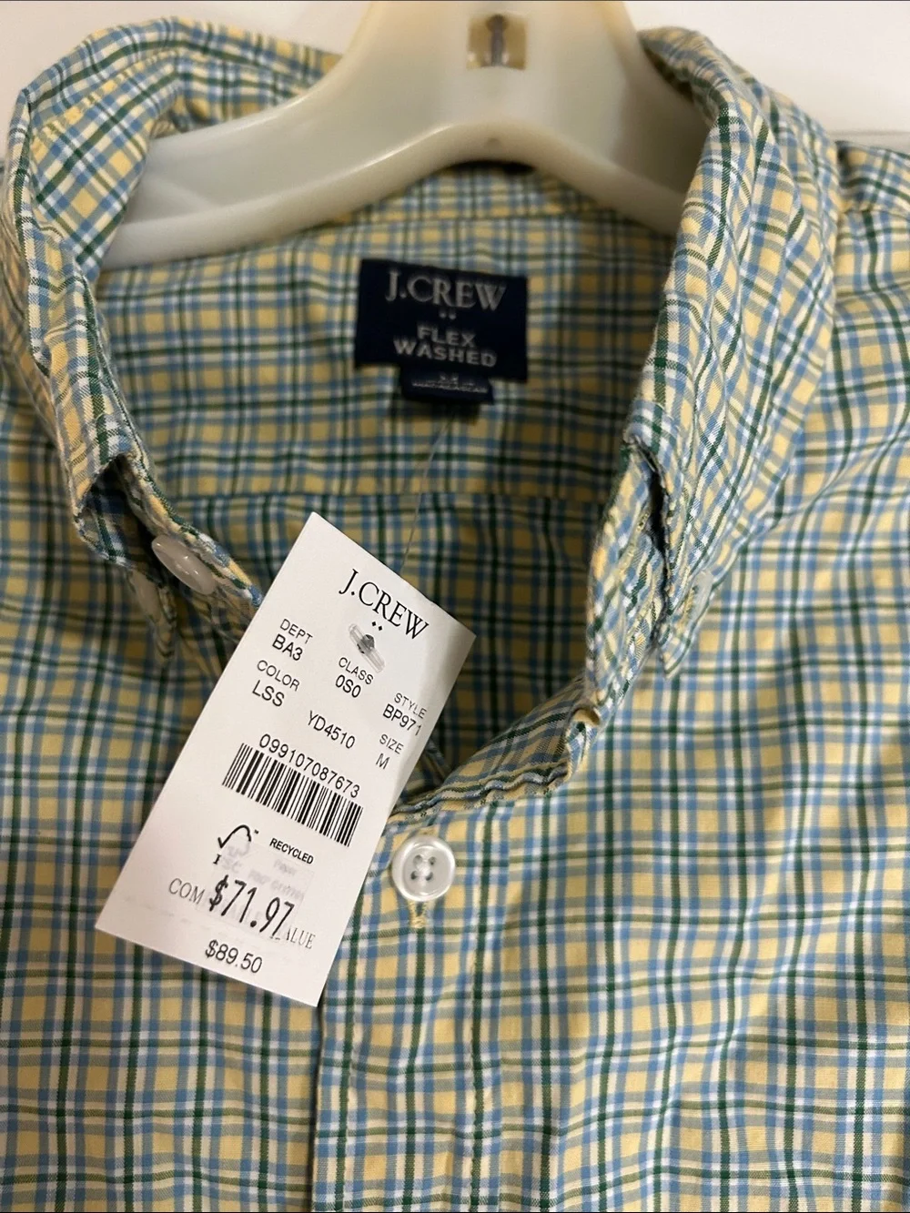 J. Crew Men's Yellow and Green Plaid Button-Down Shirt